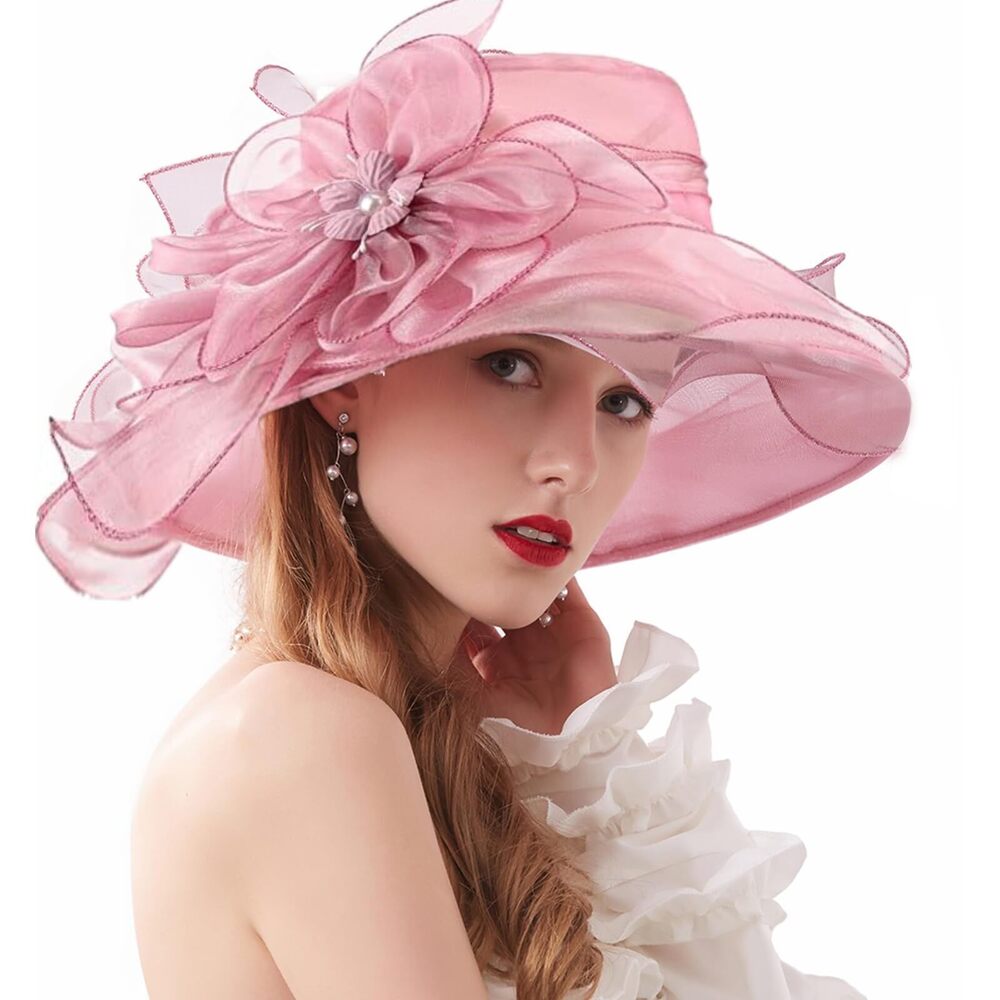 8665 Women’s Organza Church Tea Party Wedding Fascinator Hat Uv-anti Wide